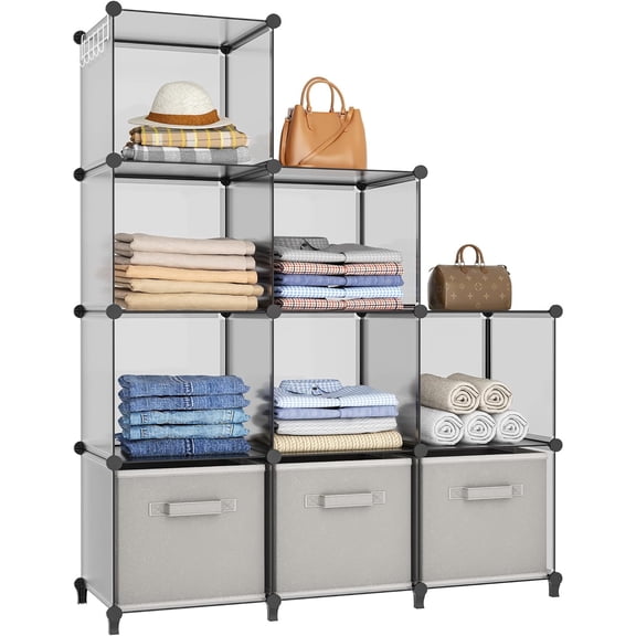 Closet Organizers and Storage, 9 Cube Storage Organizer, Portable Closet Organizer Cubes Shelves for Clothes, Bedroom, Wardrobe, Kids Room, Bathroom, Grey