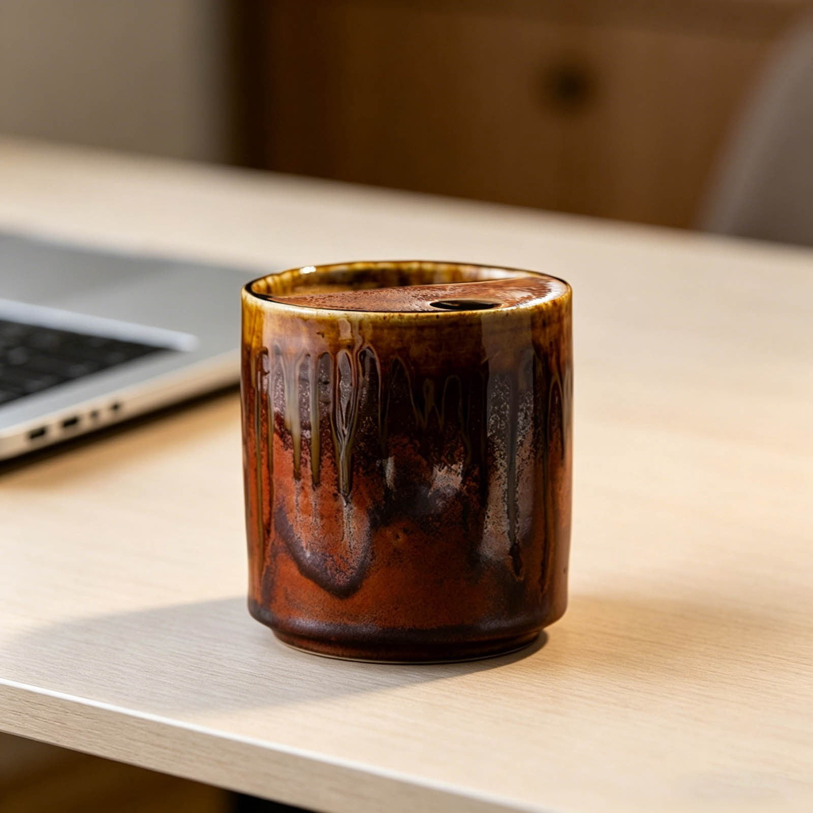 QIUXUJ-1pc Retro Ceramic Espresso Cup with Straw, Vintage Style Thick Wall Porcelain Coffee Mug, Small Demitasse Cup for Home Kitchen Cafe Daily Coffee Drinking (Brown)
