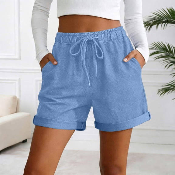 Hauaitttt Casual Denim Style Shorts for with Rolled and Pockets – Soft Solid Relaxed Fit Everyday Warm Weather Cop Women Shorts Running Shorts for Womens Tunic Tops Short Sleeve Basketball