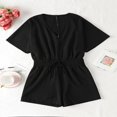 thumbnail image 6 of Womens Spring Summer Romper V‑Neck Bat Sleeve High Waist Casual Short One Piece Jumpsuit Alternative Black S, 6 of 7