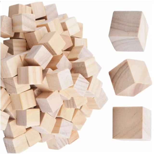 100 cubos de madera cuadrados de 2 cm, lijado fino, hechos a mano, ecológicos, para manualidades