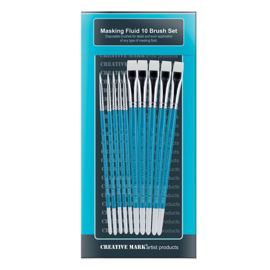 Creative Mark Masking Fluid Paint Brushes (Set of 10) - Watercolor Brushes Contains Synthetic Hair w/ Short Wood Handles