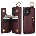 thumbnail image 3 of Designed for Samsung Galaxy A53 5G PU Leather Back Case, Vintage Kickstand Card Slots Finger Ring Zipper Drop Protective Business Phone Cover Compatible with Samsung Galaxy A53 5G - Jujubered, 3 of 8