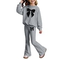 thumbnail image 4 of LIIPEE Girls Outfits Casual Bow Printed Long Sleeve Crew Neck Tops Flare Pants Two Piece Set Toddler Kids Elegant Comfortable Breathable Soft Cute Daily Clothes,Grey,9-10 Years, 4 of 4