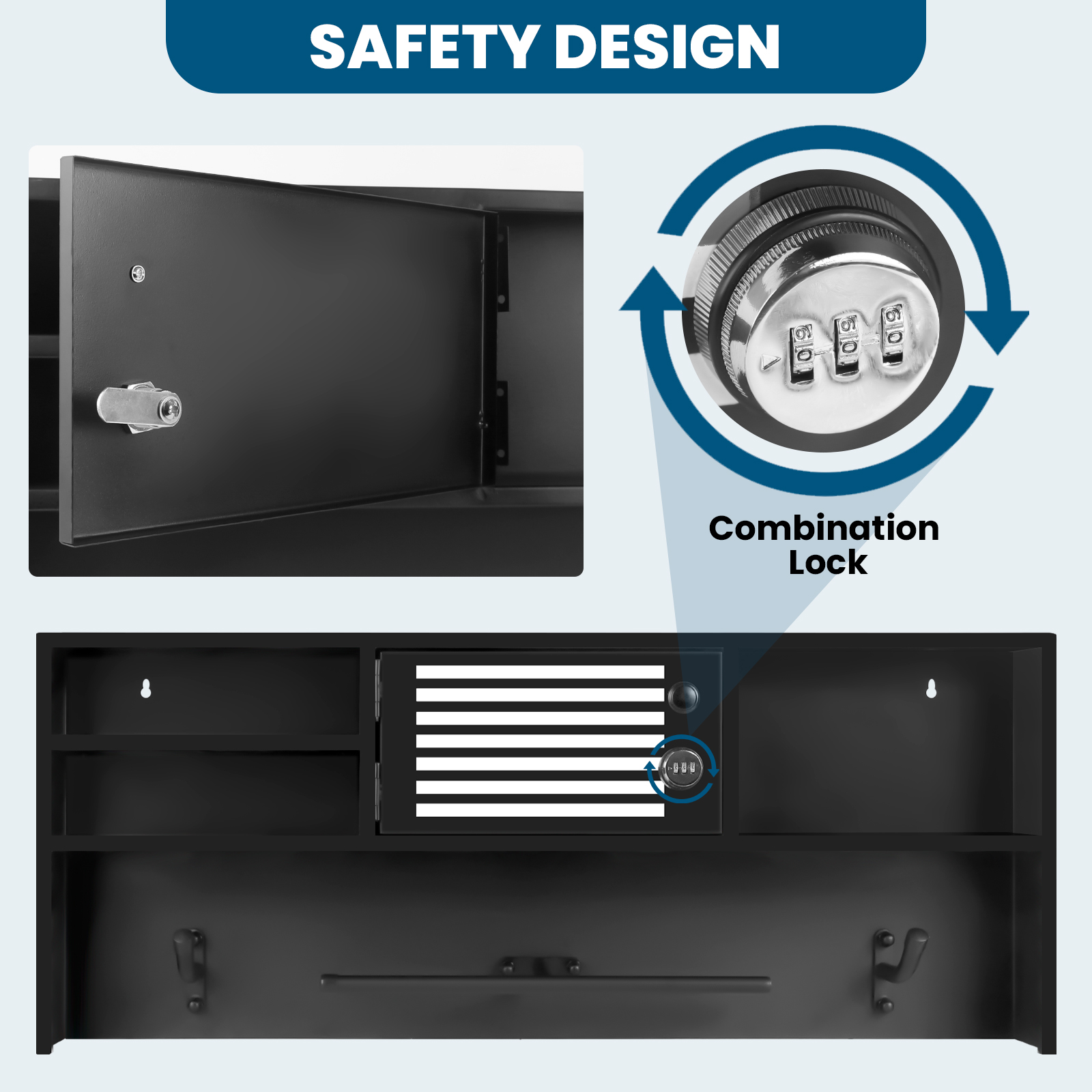 Police Gear Rack with Hooks,  Tactical Duty Gear Rack Decor with Password Lock Safe, Police Gear Stand Wall-Mounted