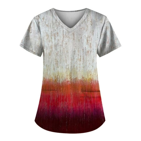 

Apepal Plus Size Cute Printed Scrub Working Uniform Scrub Tops for Women V-Neck Short Sleeve Fun T-shirt Tee with Pockets