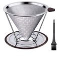 thumbnail image 2 of Flmtop Reusable Cone Honeycomb Pattern Stainless Steel Coffee Dripper Filter with Removable Cup Stand Brush, 2 of 7