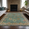 thumbnail image 5 of HomeRoots 630118 5 x 8 ft. Teal, Blue & Gold Floral Washable Traditional Indoor & Outdoor Rectangle Area Rug, 5 of 9
