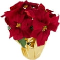 thumbnail image 3 of Northlight Artificial Christmas Poinsettia Arrangement in Wrapped Pot - 16" - Red and Gold, 3 of 5