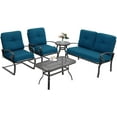 thumbnail image 3 of SUNCROWN 5-Piece Patio Furniture Conversation Sets with Wrought Iron Loveseat and Spring Chairs（Peacock Blue）, 3 of 5