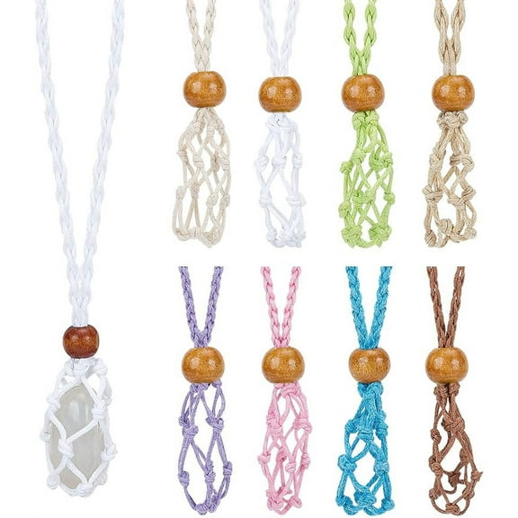 8 Pcs 8 Colors Empty Crystal Necklace Holder Adjustable Stone Cage Replacement Holder Crystal Pendants Cotton Cord Necklaces for DIY Making