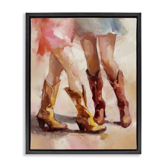 Stupell Industries Bohemian Dancing Cowgirl Boots Black Floating Frame Canvas Art, 17 x 21, by Ziwei Li