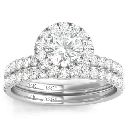 diamond studs forever 14k white gold diamond halo wedding ring set 150 ct tw - Halo Wedding Ring Sets diamond studs forever 14k white gold diamond halo wedding ring set 150 ct tw - Halo Wedding Ring Sets