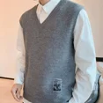 thumbnail image 3 of Suéter de punto liso para hombre, chaleco de negocios, cuello en V, color sólido, ropa para hombre, sin mangas, estilo coreano, moda 2024 X Sheap A, 3 of 5