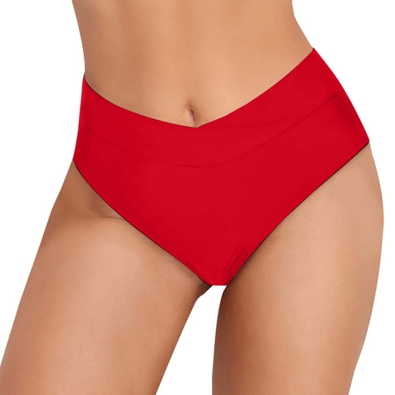 Conairie Bikini Bottoms Women Solid Color High Waisted Full Coverage Bathing Suit Lightweight Ruched Scrunch Swimsuit Bottom Red L