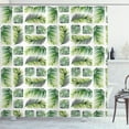 thumbnail image 1 of Leaves Shower Curtain, Arrangement of Vertical and Horizontal Plantation, Fabric Bathroom Set with Hooks, 69W X 70L Inches, Fern Green Apple Green Lime Green and White, by Ambesonne, 1 of 3