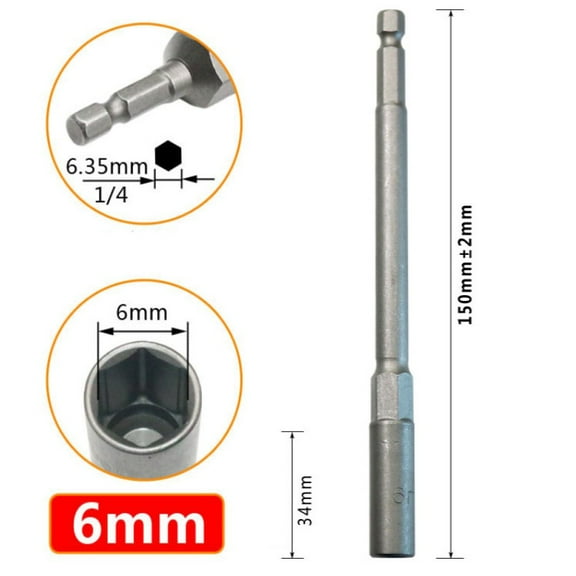 1PC 150mm Hexagon Nut Driver Drill Bit Adapter Socket Wrench Extension Sleeve