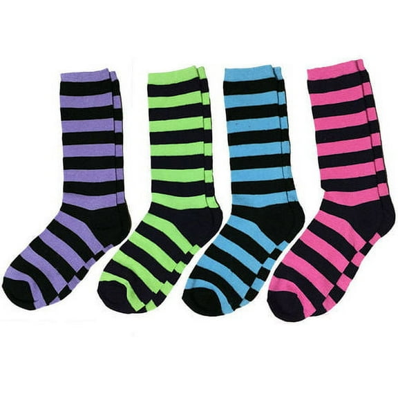 Colorful & Bold Striped Assorted 12 Pack Crew Socks