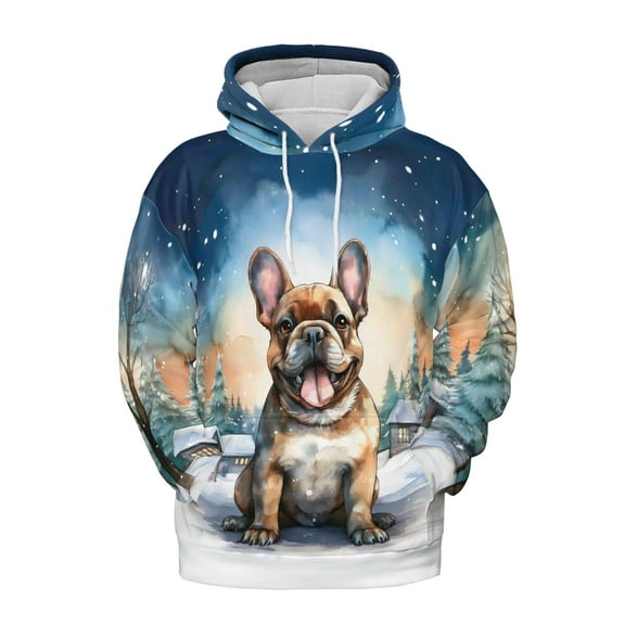 Hello Winter French Bulldog Welcome Snowy Night Watercolor Vintage All Over Print 3D Hoodie Unisex Merch Hoodies Dog Lover Gifts - 01011