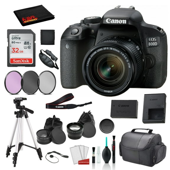 Canon EOS 800D (Rebel T7i) 18-55mm IS STM Lens Bundle Sandisk 32gb SD Card   3PC Filter Kit(International Model)