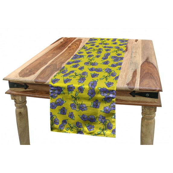 Flower Table Runner, Narcissus Blooms Vintage Composition with Yellow Toned Background, Dining Room Kitchen Rectangular Runner, 3 Sizes, by Ambesonne