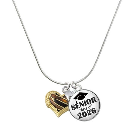 Delight Jewelry Two-tone Brown Tiger Print Heart with Nurse Hat – Silvertone Senior Class of 2026 Dome Necklace 18