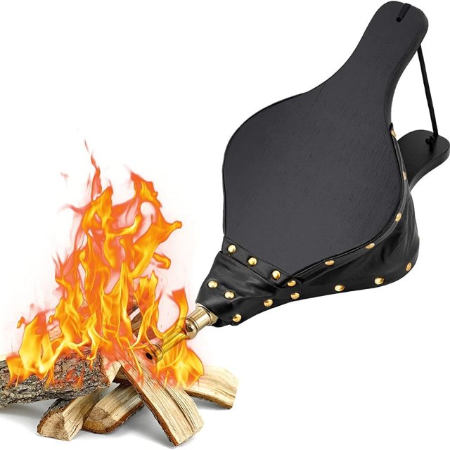 Fuelle para chimenea, boquilla fundida para soplador de aire de madera grande de 15,5 "x 7", para acampar al aire libre, barbacoa, parrilla, chimenea, herramientas de fuelle manual (negro)