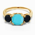 thumbnail image 2 of Gem Stone King 18K Yellow Gold Plated Silver Green Turquoise and Black Onyx 3 Stone Engagement Ring for Women (2.95 Cttw, Gemstone, Cushion 8MM, Size 7), 2 of 5