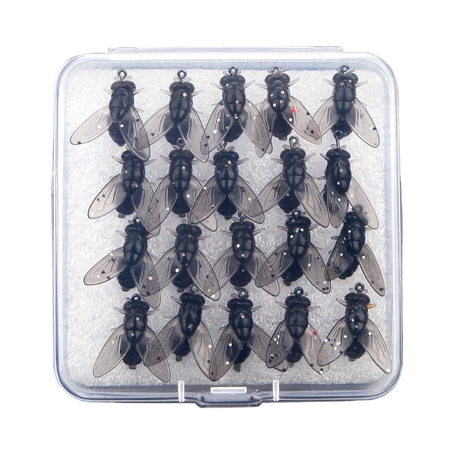 GLFILL 20PCS Fishing Fly Lures Bait Hooks Artificial Bait with Plastic Box Large