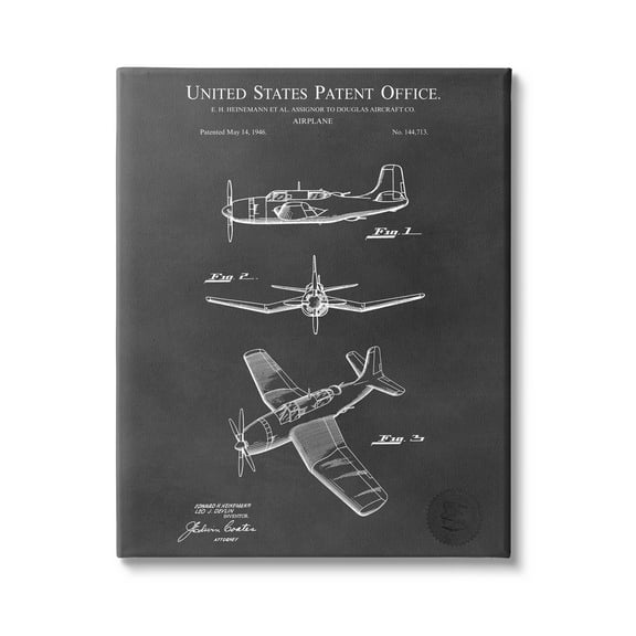 Stupell Industries Intricate Airplane Blueprint Chart Graphic Art Gallery Wrapped Canvas Print Wall Art, Design by Karl Hronek