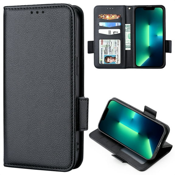 for Google Pixel 6 Wallet Case with RFID Blocking Credit Card Holder, Lichee Patterned Luxury PU Leather Folio Flip Kickstand Protective Shockproof Cover Women Men Phone Case,Black