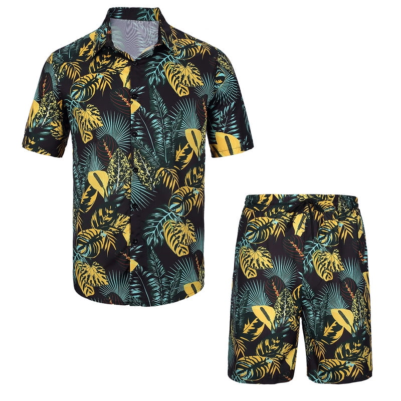 WearLink Men's Matching Shirt and Shorts Set Tropical Vacation Beach ...