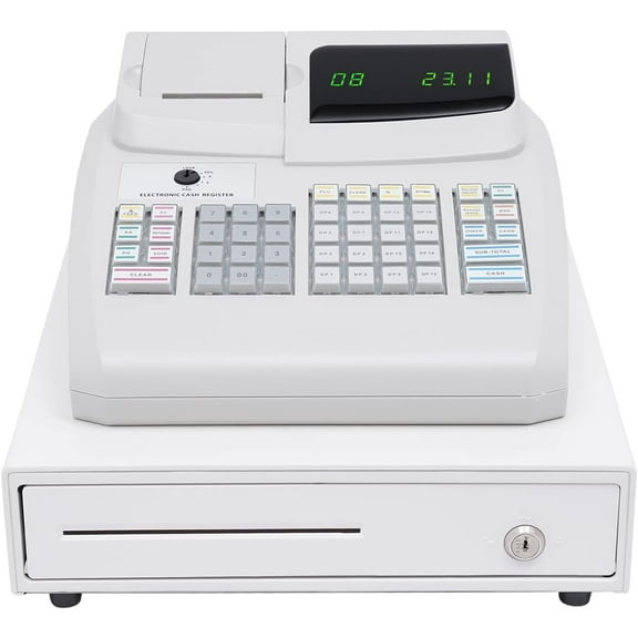 Cash Register,Electronic Cash Register with 4 Bill 5 Coin,Removable Tray and Thermal Printer,Multifunction Cash Register for Small Business/Retail/Restaurant,White