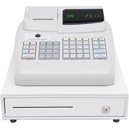 Cash Register,Electronic Cash Register with 4 Bill 5 Coin,Removable Tray and Thermal Printer,Multifunction Cash Register for Small Business/Retail/Restaurant,White