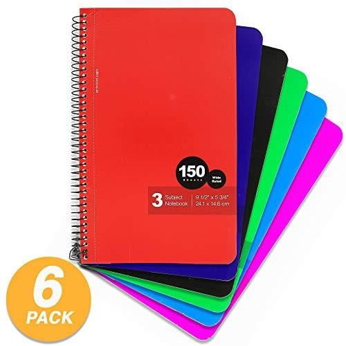 6PK 1 Subject Spiral Notebook 150 Sheets Wire Binding Meeting Notebook