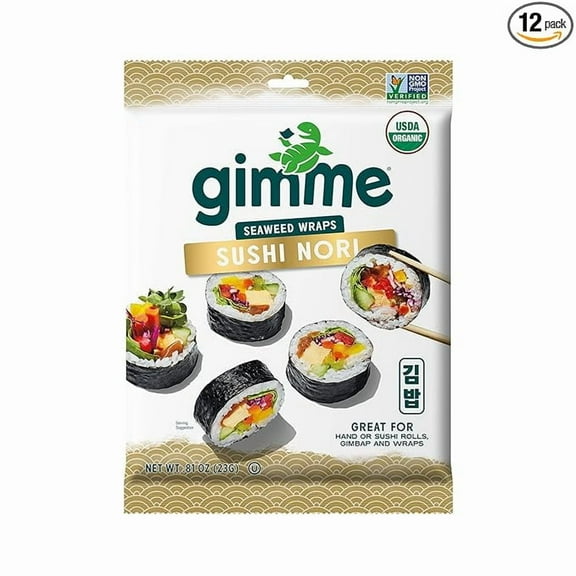 1x Gimme Seaweed Sushi Nori Premium Organic Roasted Seaweed Sheets, Keto, Vegan, Gluten-Free, Restaurant-style Sushi Nori Sheets 0.81 Ounce (Pack of 1)