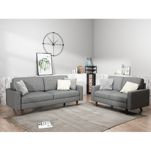 Us Pride Furniture Elvin 2 Piece Linen Fabric Living Room Set Sofa Loveseat Light Gray Com - Light Gray Couch And Loveseat Set