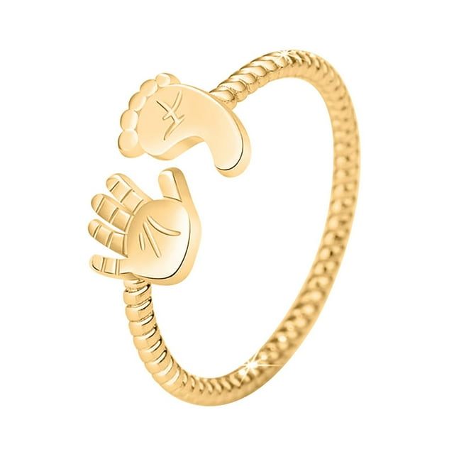 Bague Main et Pied, Design en Cuivre Réglable avec Signification Symbolique, Cadeau Significatif pour Famille et Amis, Taille 1.7X1.6Cm