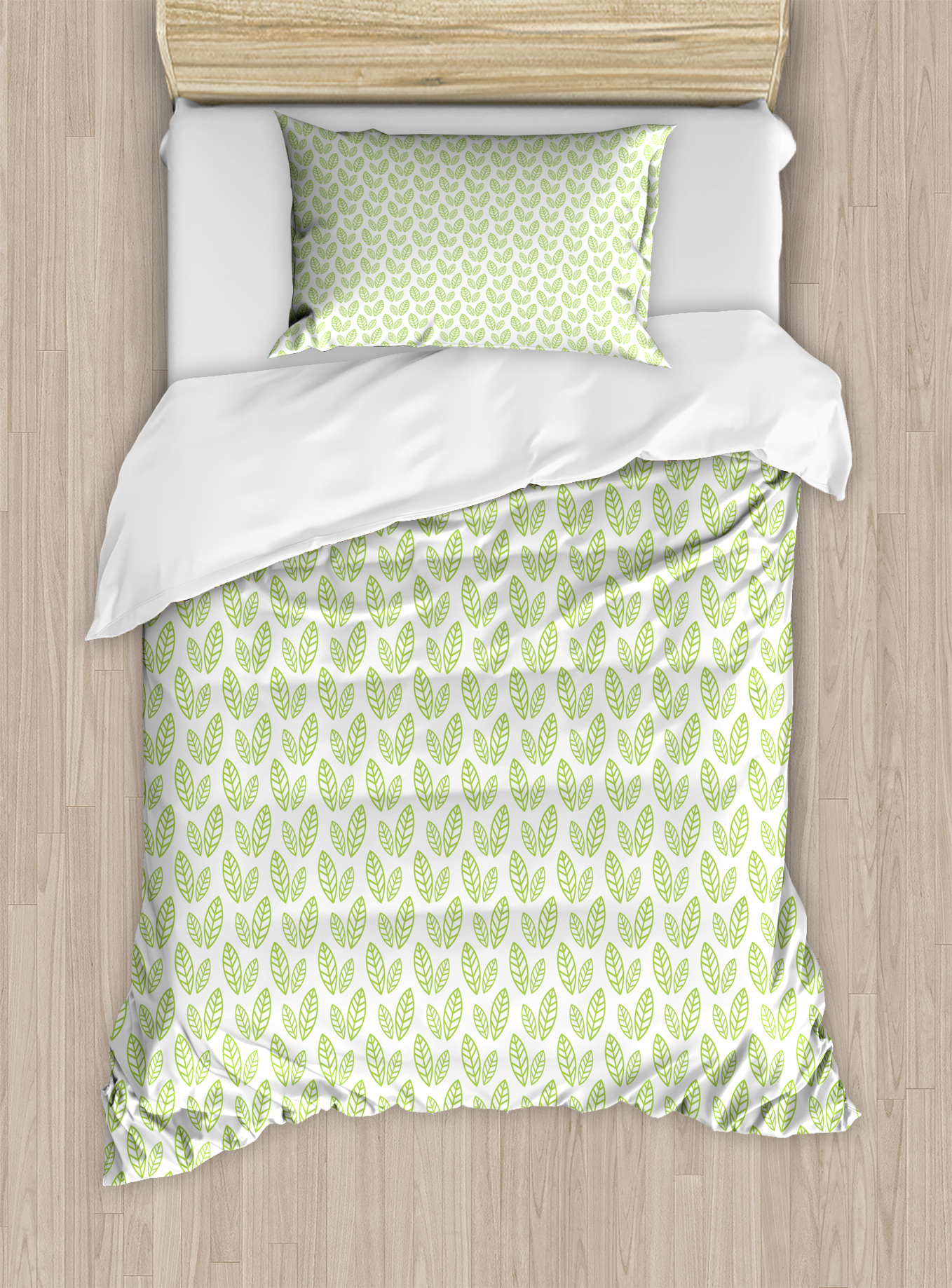 Green Leaf Duvet Cover Set, Simple Organic Pattern with ...