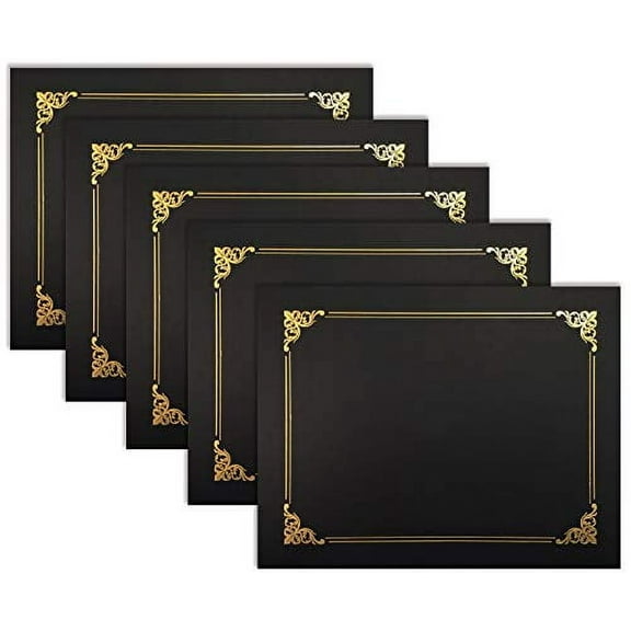 Better Office Products Certificate Holders with Gold Foil Border, 25 Pack, Black