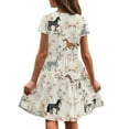 thumbnail image 5 of Uourmeti Horse Summer Dresses for Toddler Girls Casual Short Sleeve Swing Dress Flower Animal Print O Neck Knee Length A-Line Dresses with Pockets, 5 of 6