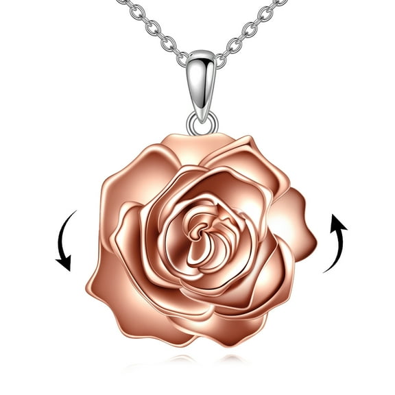 Rose Fidget Necklace - Sterling Silver Rotating Rose Pendant Spinning Jewelry Gift for Women