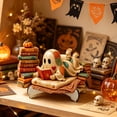 thumbnail image 5 of Aonerit 6X4In Ghost Reading Book Ornament, Wooden Halloween Figurine, Fall Harvest Tabletop Decor, Cute Farmhouse Desktop, Home Party Shelf, 5 of 5
