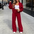 thumbnail image 4 of Edvintorg Outfits for Women 2 Piece Sets Fall Winter Crew Neck Long Sleeve Zip up Jacket and Wide Leg Pant Woman Clothes Red S-XL, 4 of 5