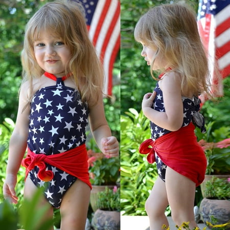 2019 hotsales Toddler Baby Girls 4th of July Star Wrap Swimsuit Bikini Swimwear Bathing Suit