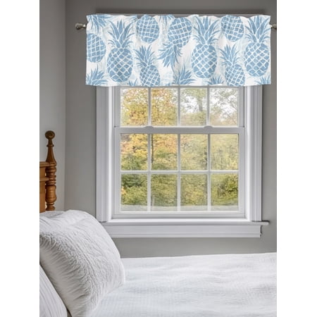 Kitchen Valances for Window Summer Farmhouse Sky Blue Pineapple Light Filtering Rod Pocket Valance Curtain Watercolor Tropical Plant Short Curtains Window Topper for Bedroom Bathroom 42x18in