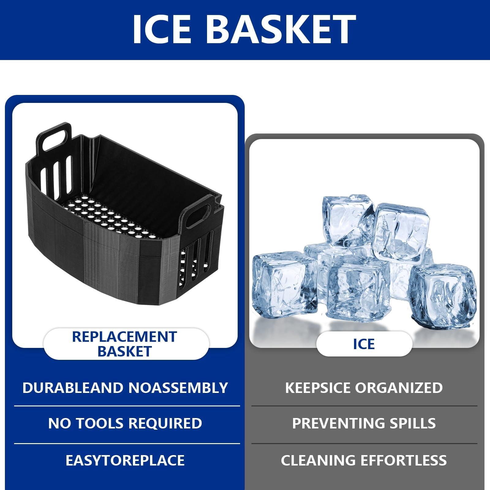 Ice Maker Replacement Basket for Magic Chef Countertop Ice Machine, Removable Ice Storage Bin for Kitchen Home Office Use, Black
