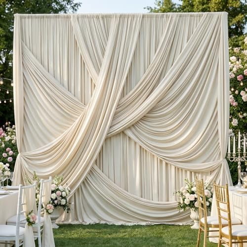10ft×12ft Beige Backdrop Curtain for Wedding Parties, 2 Panels Wrinkle Free Polyester Photo Backdrop Drapes Back Drop Cloth for Birthday Photography Background