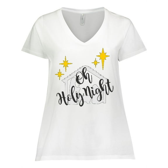 Inktastic Oh Holy Night Christmas Nativity with Yellow Stars Women's Plus Size V-Neck T-Shirt