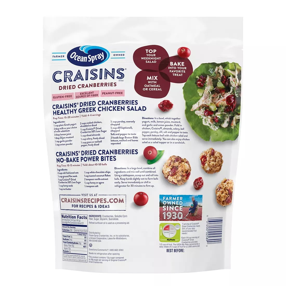 Ocean Spray Reduced Sugar Craisins Dried Cranberries, 43 oz.